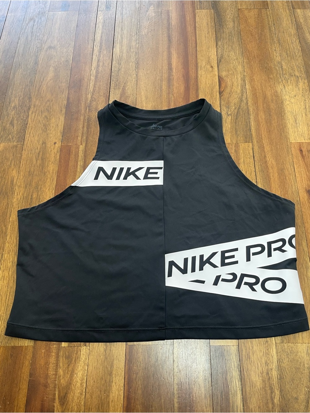 Nike Pro Dri-FIT Graphic Cropped Tank Top Black White Block Logo Women’s XL